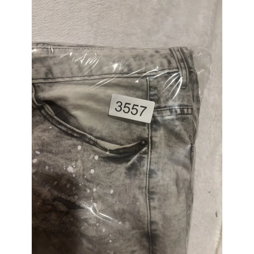 Smoke‎ Rise Jean Shorts Men's 34 Light Wash Moto Denim Shorts Cut Offs Gray